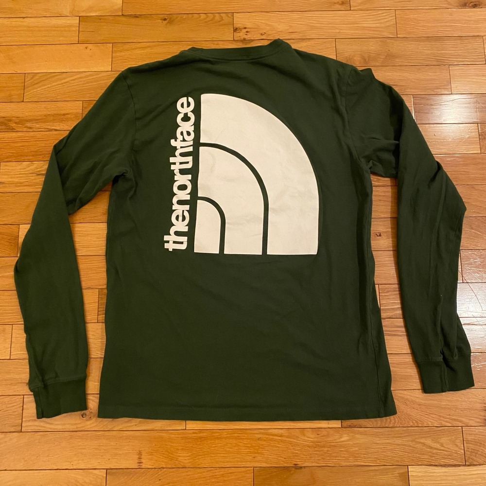 The North Face Mens Long Sleeve T Shirt Green Logo Exploration Tee Size S - Picture 5 of 5